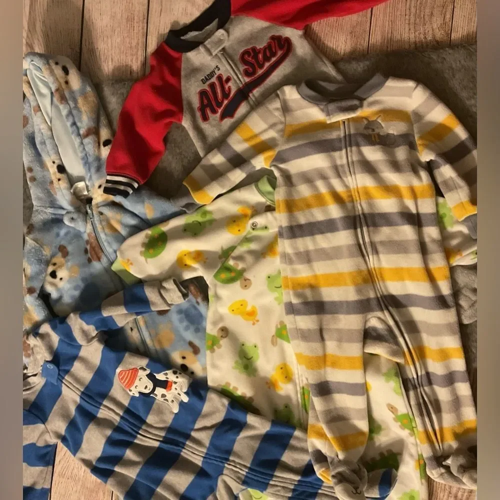 Baby Boy 5 Piece Warm Zip Up Onesie Bundle Lot Size 9M